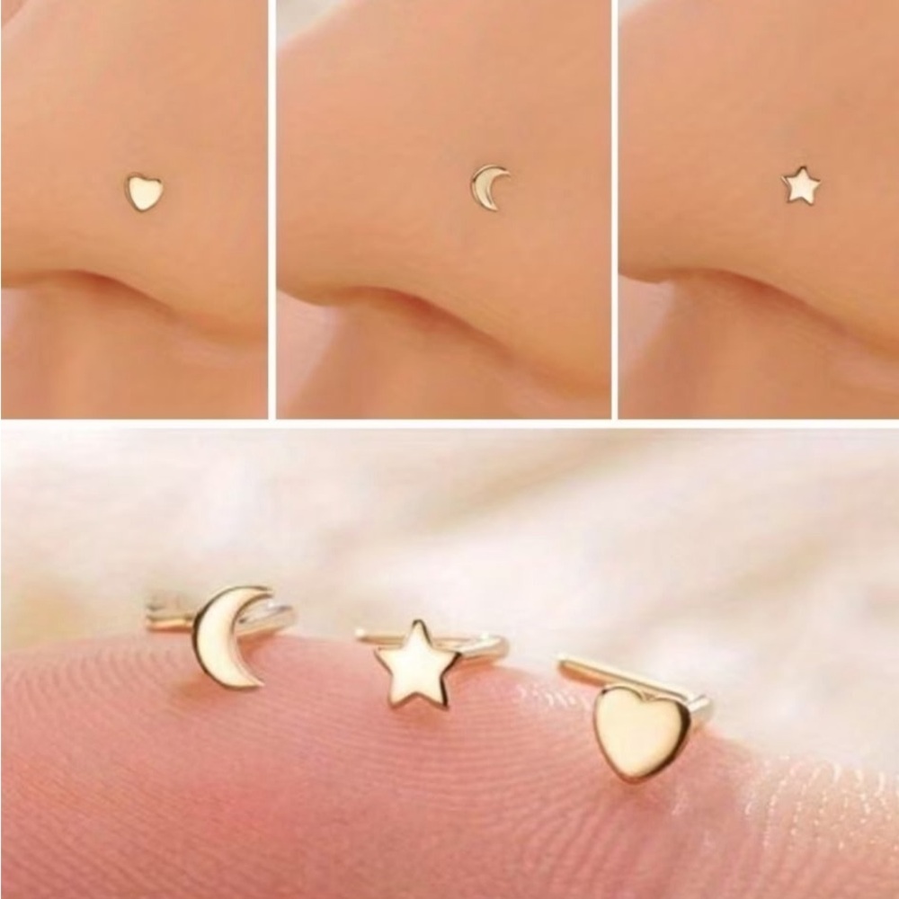 Minimal Gold Moon Star Heart Stud Nose ring- Women Jewelry